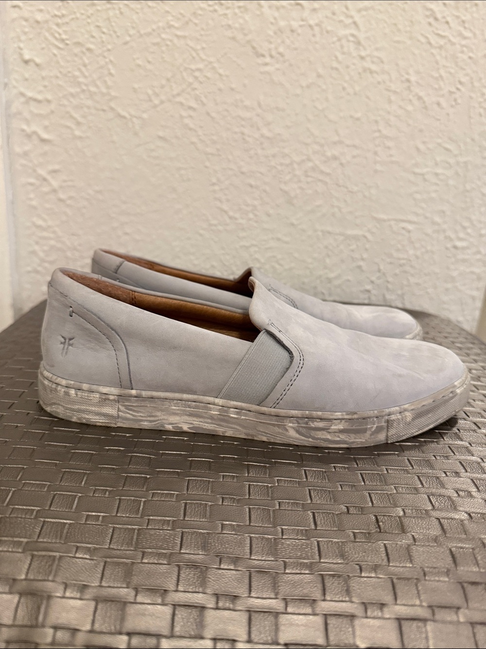 Frye Leather Light Gray Slip-On Sneakers